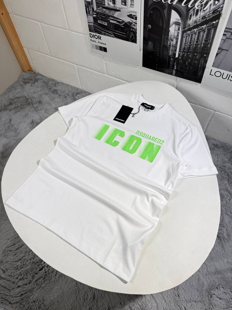 Dsquared2 Men's Green Icon Logo-Print T-Shirt in White UK Reps AAA Quality