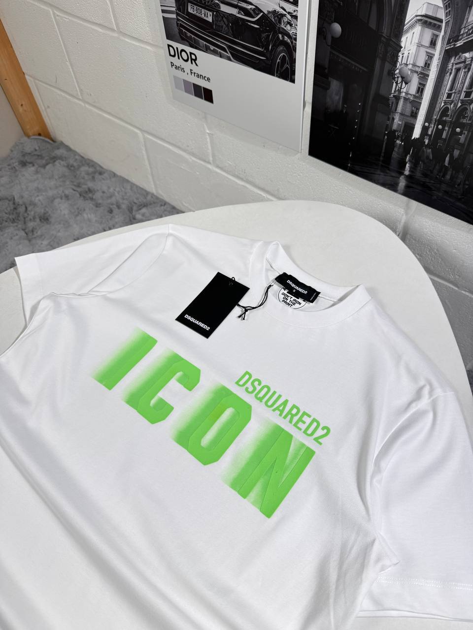 Dsquared2 Men's Green Icon Logo-Print T-Shirt in White UK Reps AAA Quality