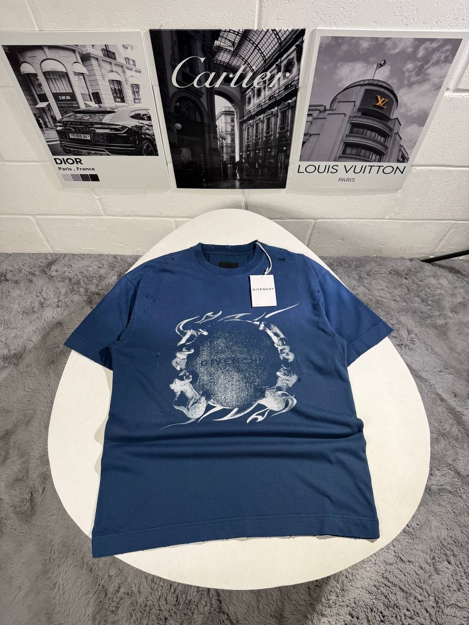 Givenchy Printed Logo Cotton T-shirts Men's in Blue Color UK Reps AAA Quality