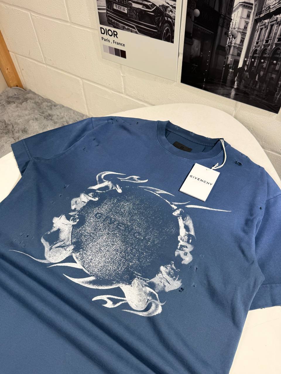 Givenchy Printed Logo Cotton T-shirts Men's in Blue Color UK Reps AAA Quality