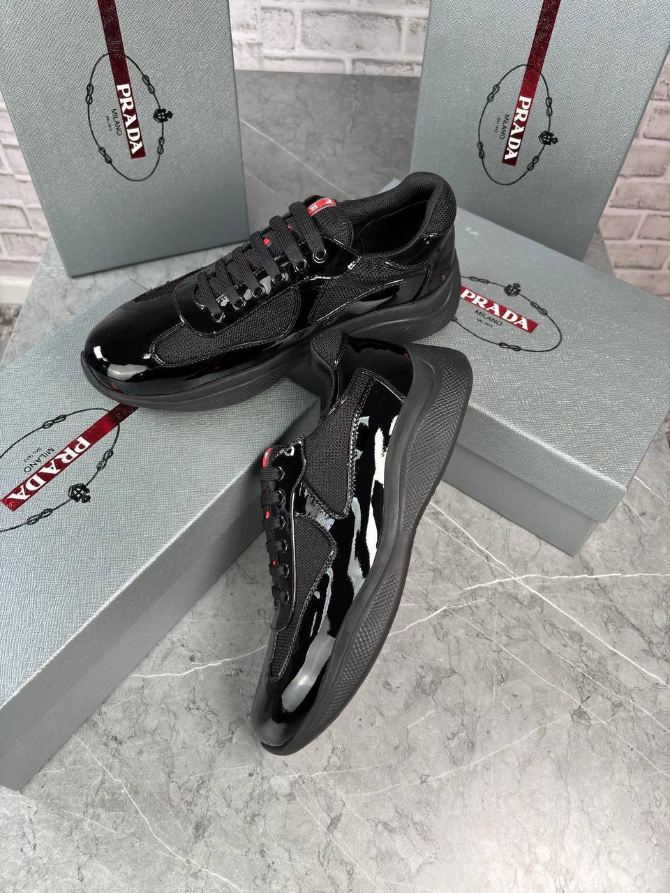 Prada America's Cup Patent Leather Mens Trainers in Multiple Colors UK Reps AAA Quality