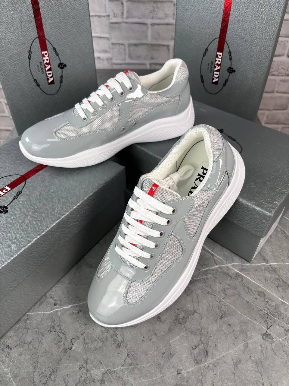 Prada America's Cup Patent Leather Mens Trainers in Multiple Colors UK Reps AAA Quality