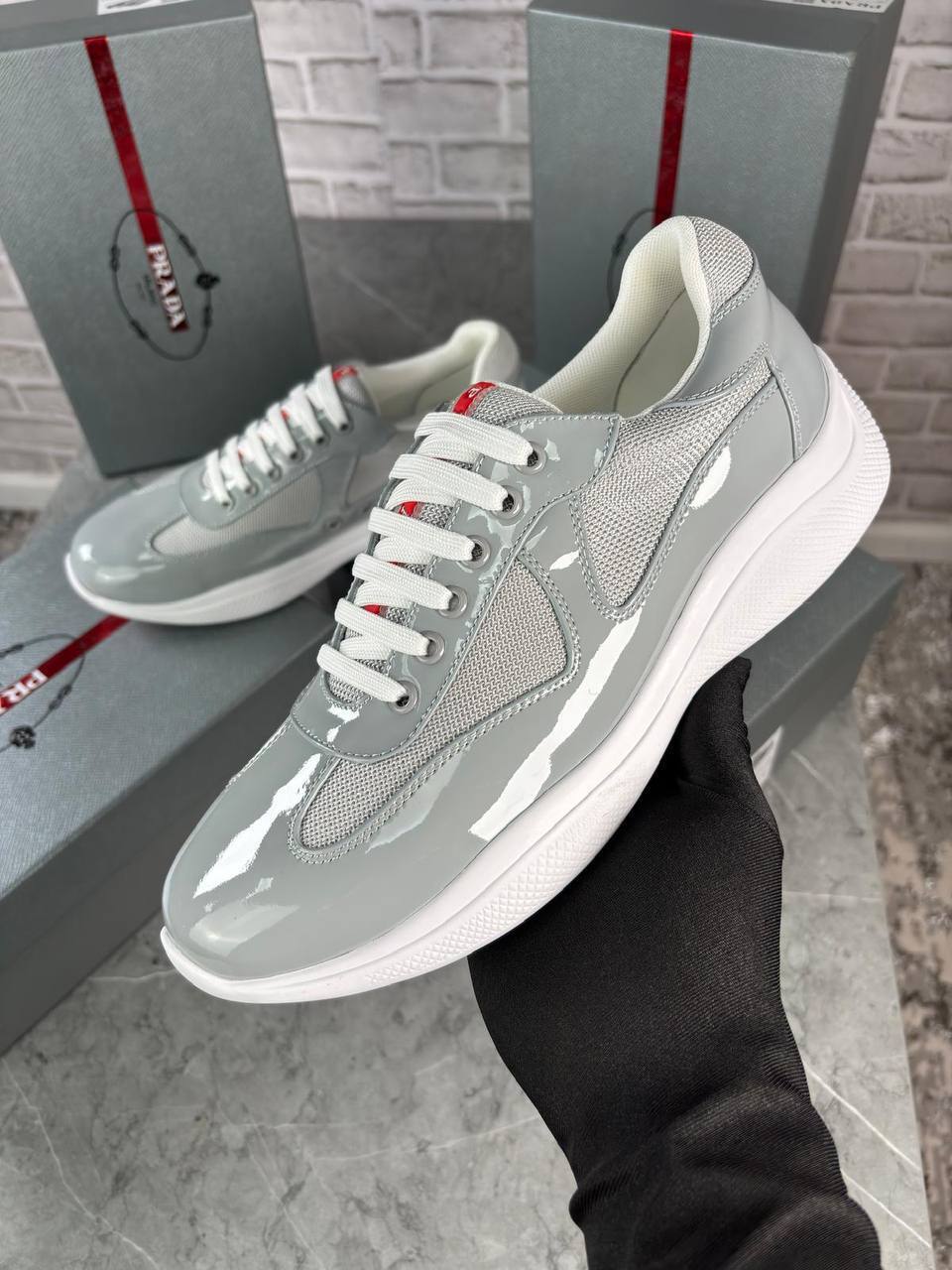Prada America's Cup Patent Leather Mens Trainers in Multiple Colors UK Reps AAA Quality
