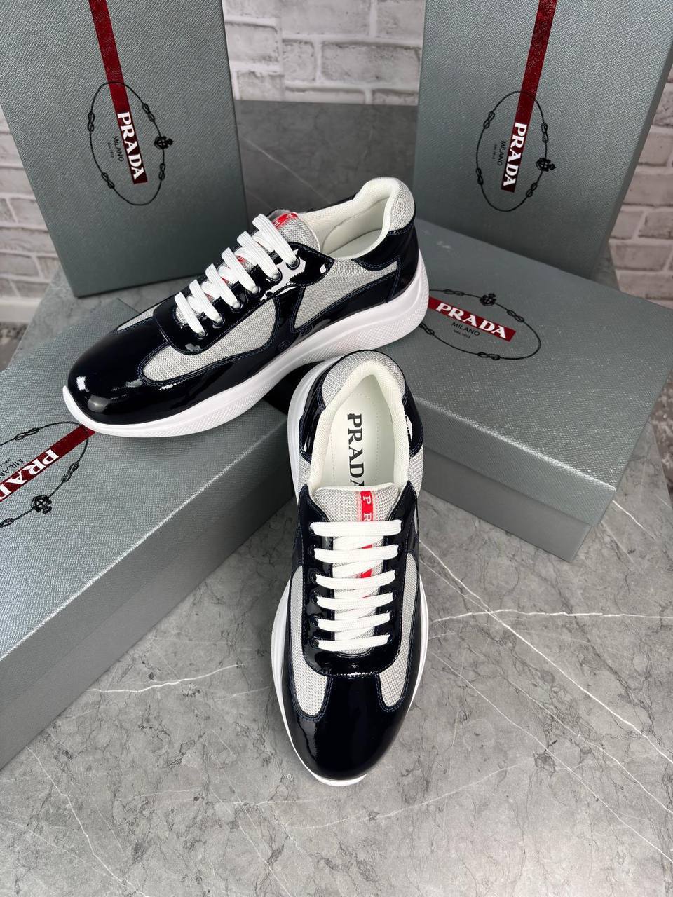 Prada America's Cup Patent Leather Mens Trainers in Multiple Colors UK Reps AAA Quality