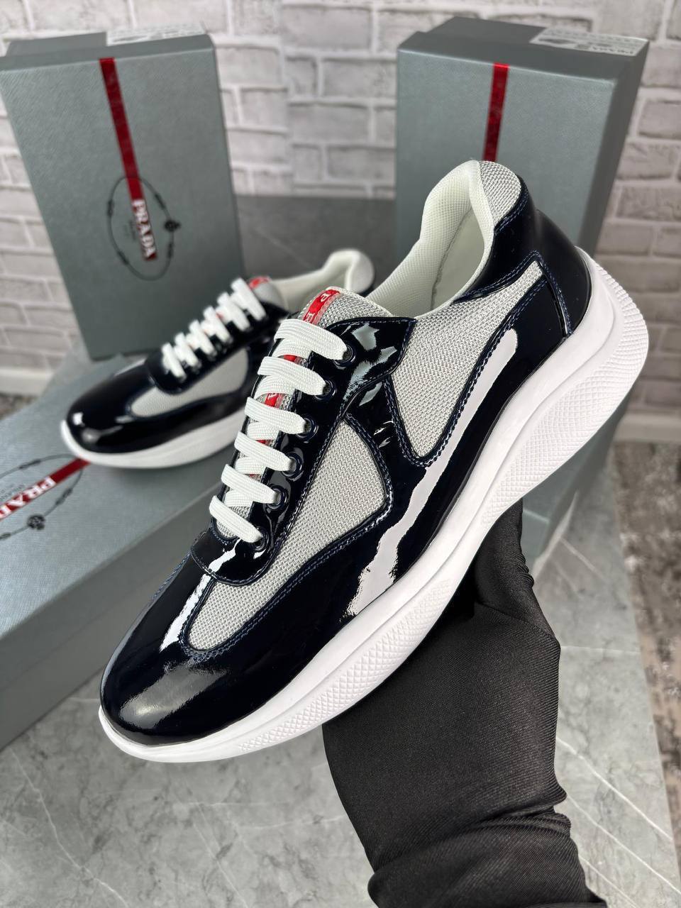 Prada America's Cup Patent Leather Mens Trainers in Multiple Colors UK Reps AAA Quality