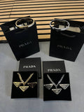 Prada Authentic Black Triangle Logo Fashion Necklaces & Earrings & Bracelets Sets Womens in 2 Color Best Sale UK Reps