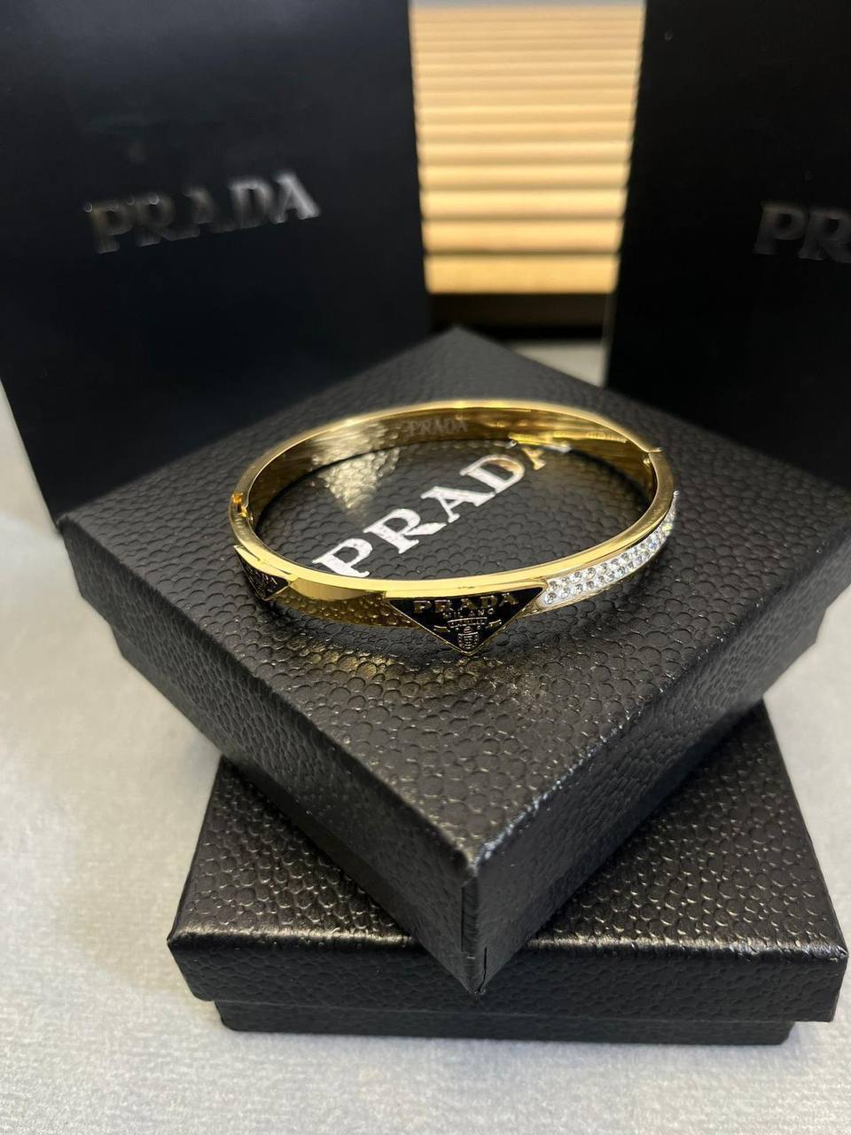 Prada Authentic Black Triangle Logo Fashion Necklaces & Earrings & Bracelets Sets Womens in 2 Color Best Sale UK Reps