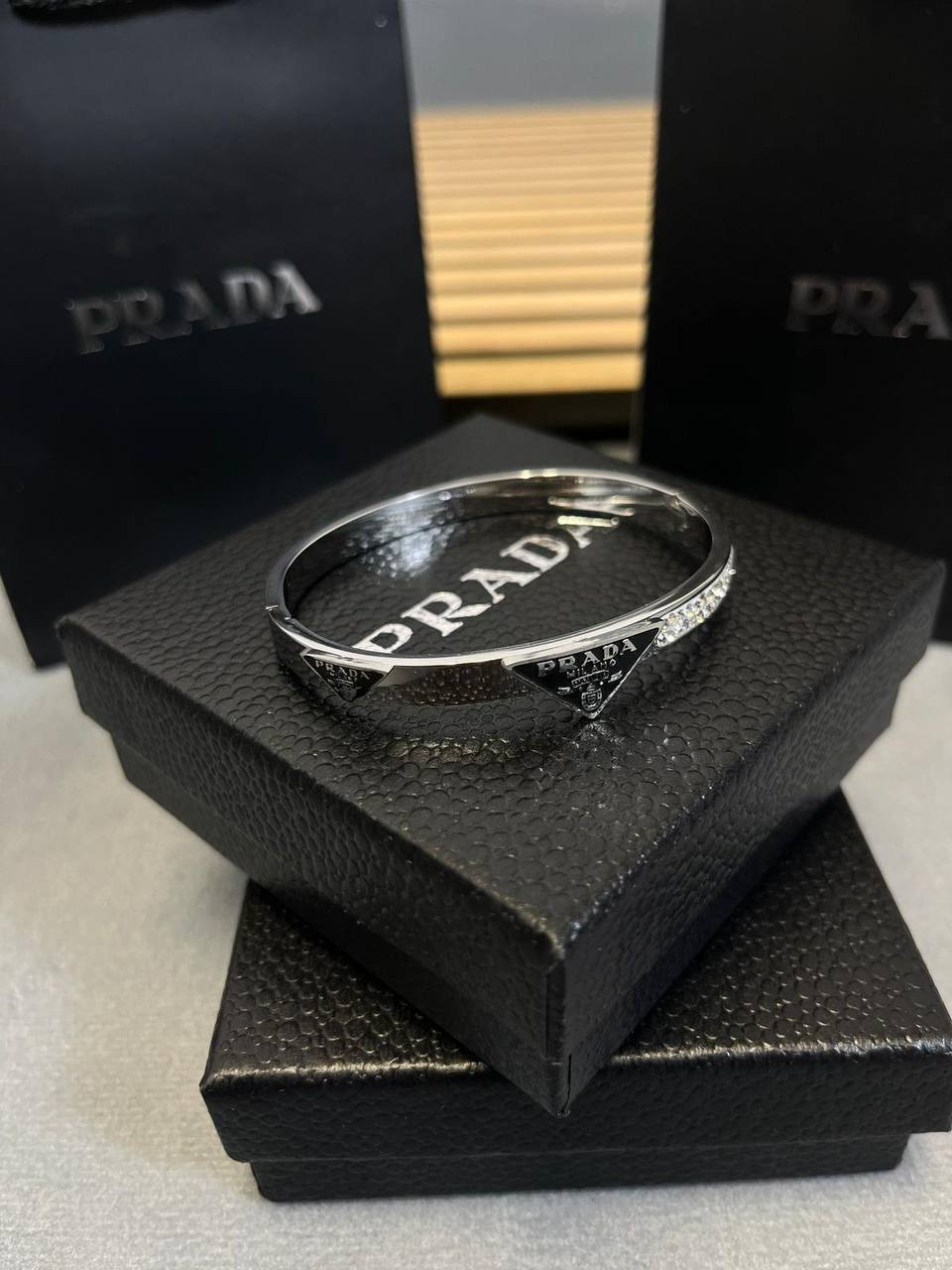 Prada Authentic Black Triangle Logo Fashion Necklaces & Earrings & Bracelets Sets Womens in 2 Color Best Sale UK Reps