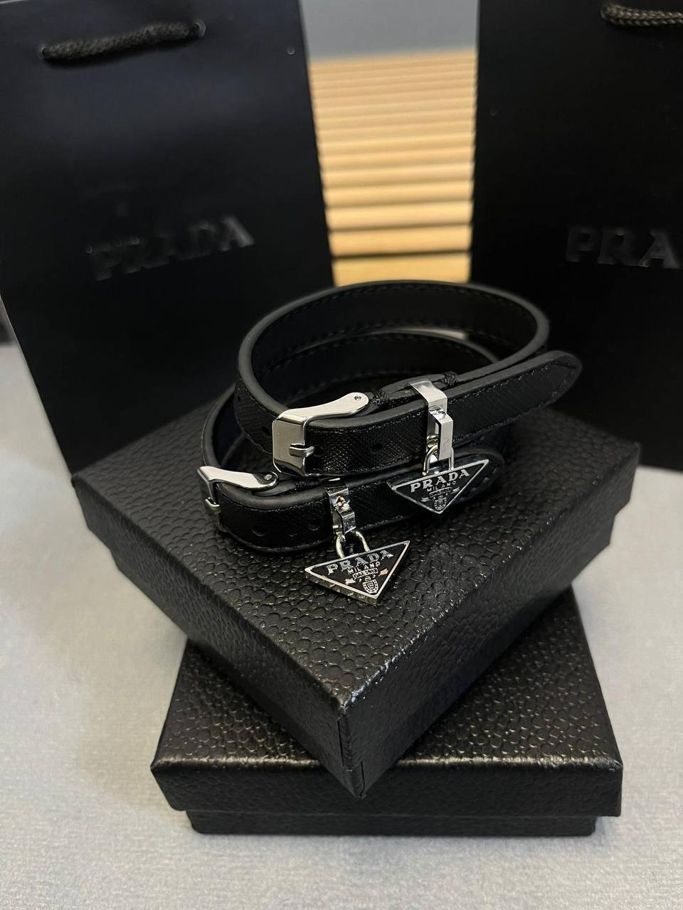 Prada Authentic Triangle Logo Fashion Jewellery Necklaces & Earrings & Bracelets Sets Womens in 2 Colors Best Sale UK Reps