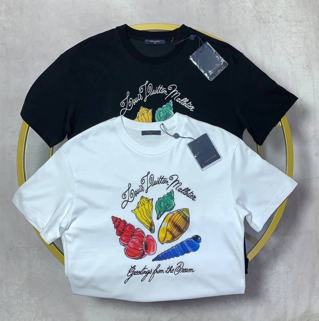 Louis Vuitton Shell Print T-Shirt Mens in 2 Colors Best Sale UK Reps AAA Quality
