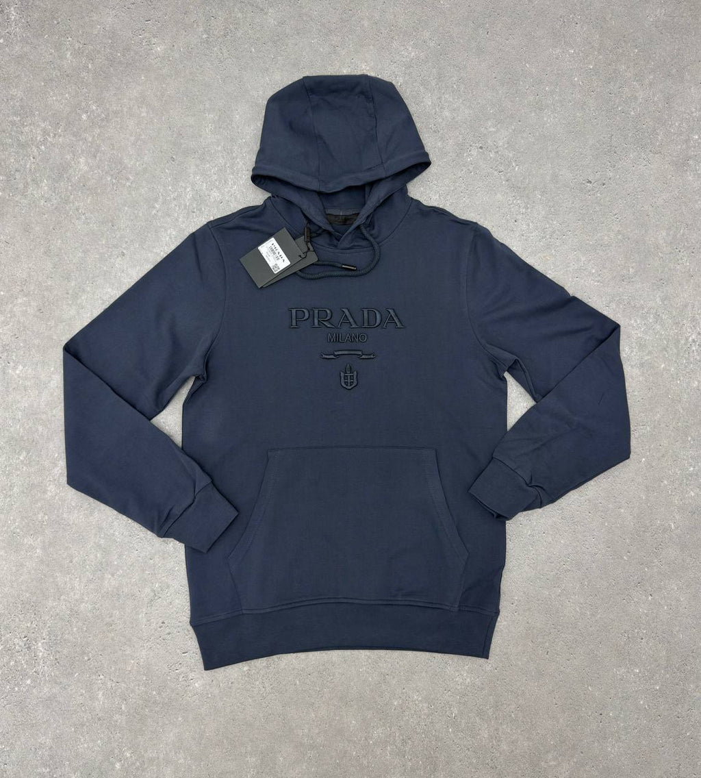 Prada Logo Hoodie Mens in Blue Color Best Sale UK Replica AAA Quality