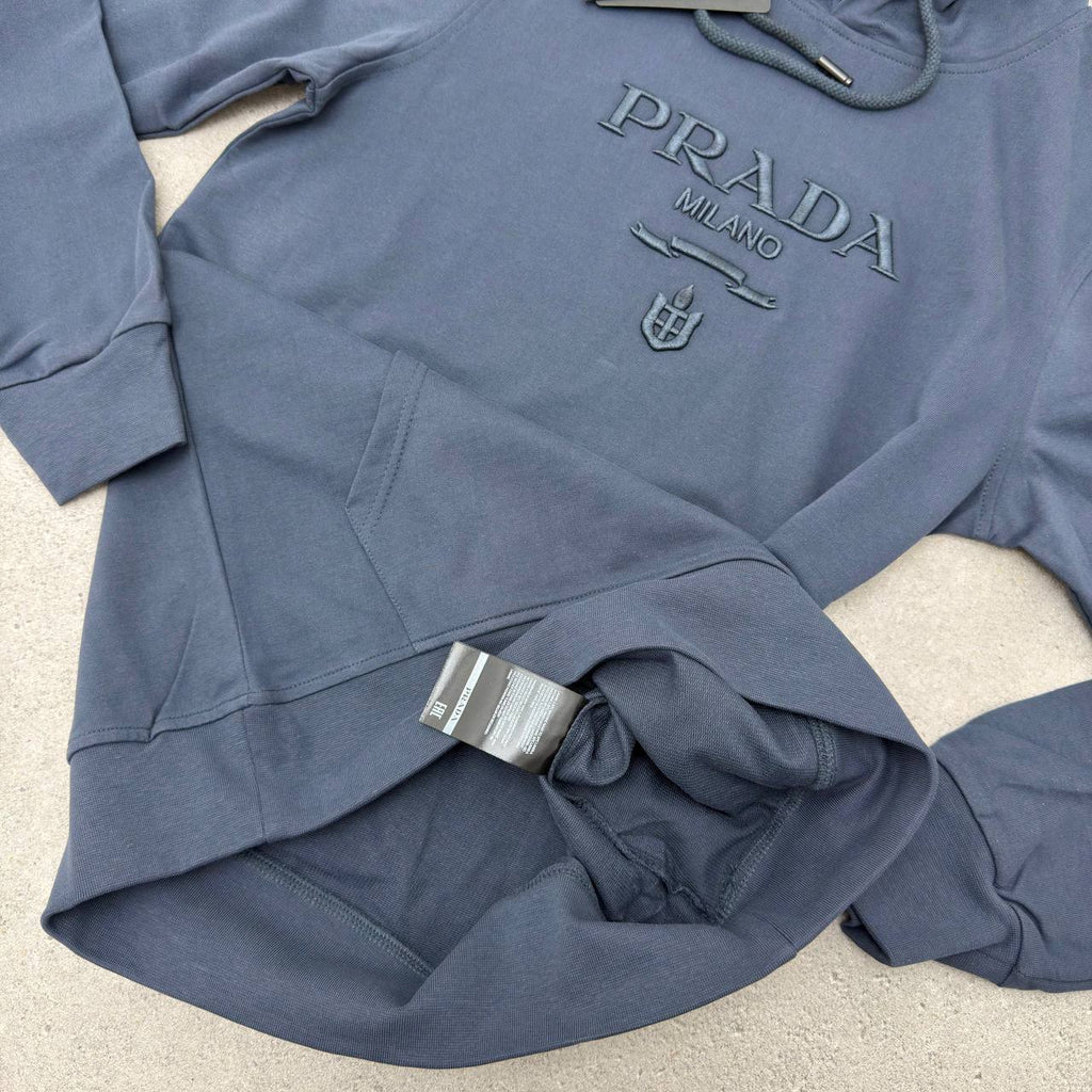 Prada Logo Hoodie Mens in Blue Color Best Sale UK Replica AAA Quality