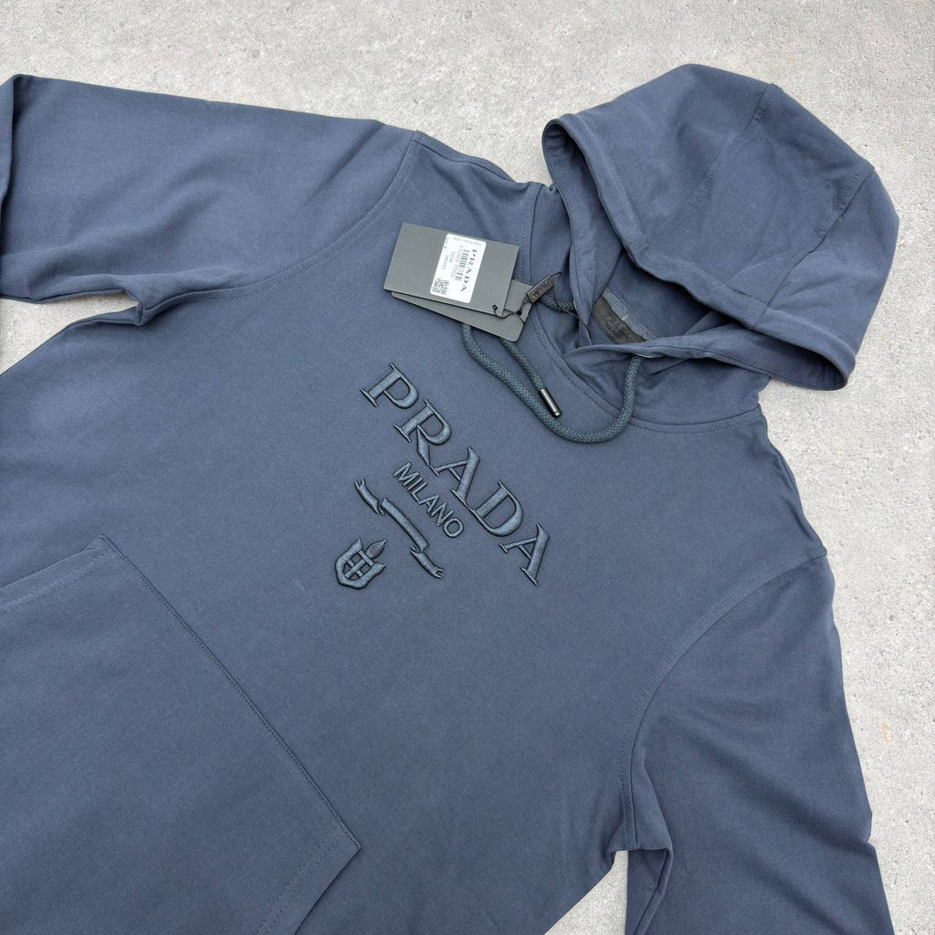 Prada Logo Hoodie Mens in Blue Color Best Sale UK Replica AAA Quality