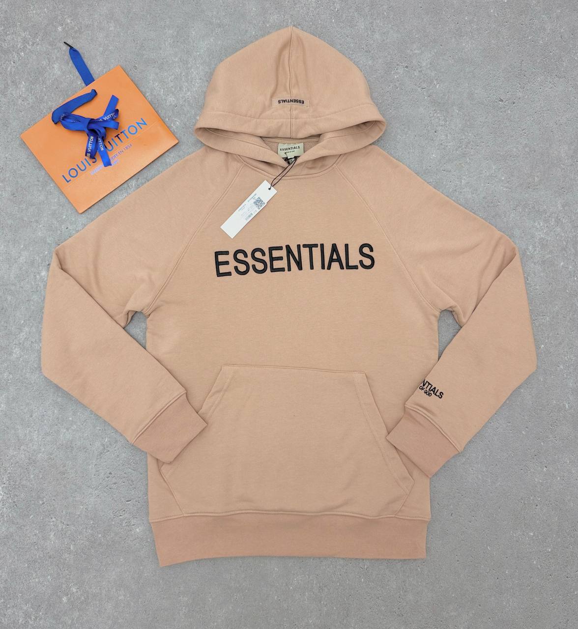 Essentials Logo Mens Hoodie in Beige Color Best Sale UK Reps AAA Quality