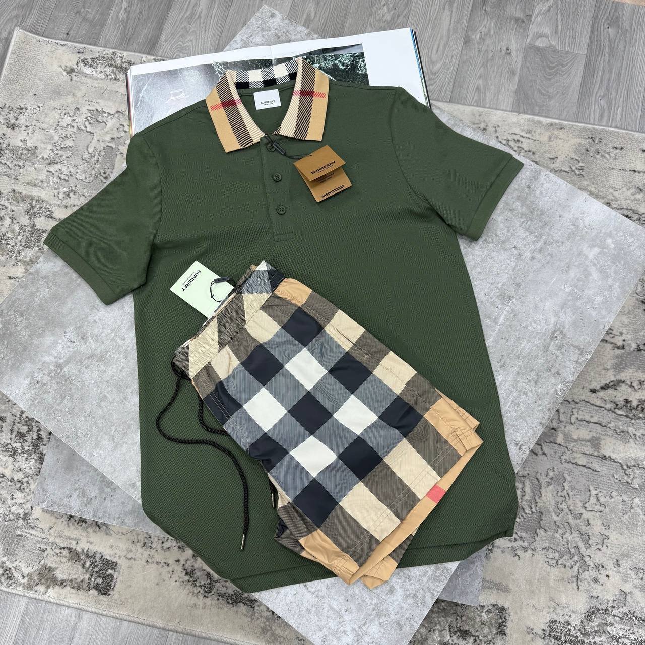 Burberry Men Check Color Polo Shirts & Shorts Sets in Multiple Colors UK Reps AAA Quality