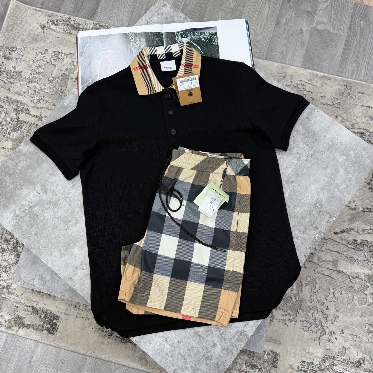 Burberry Men Check Color Polo Shirts & Shorts Sets in Multiple Colors UK Reps AAA Quality