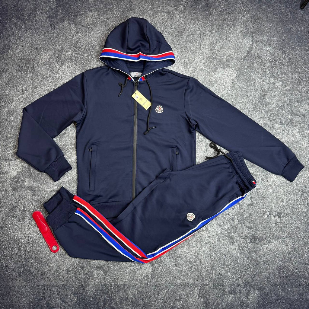 Moncler Logo-Embroidered Striped Cotton-Jersey Zip-Up Tracksuit Mens in Multiple Colors Best Sale UK Reps AAA Quality
