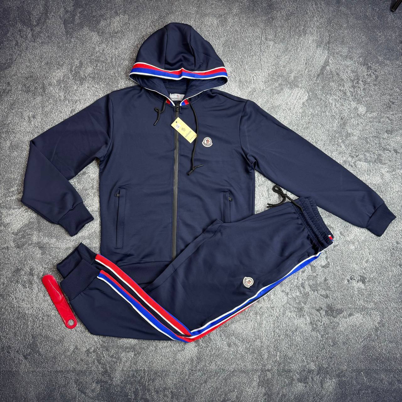 Moncler Logo-Embroidered Striped Cotton-Jersey Zip-Up Tracksuit Mens in Multiple Colors Best Sale UK Reps AAA Quality