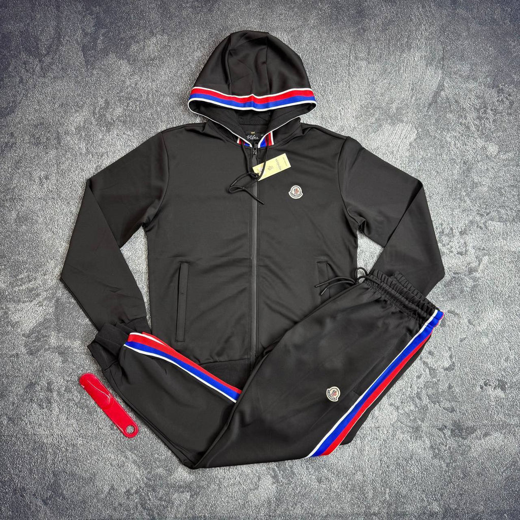 Moncler Logo-Embroidered Striped Cotton-Jersey Zip-Up Tracksuit Mens in Multiple Colors Best Sale UK Reps AAA Quality