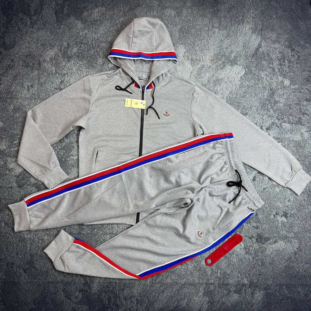 Moncler Logo-Embroidered Striped Cotton-Jersey Zip-Up Tracksuit Mens in Multiple Colors Best Sale UK Reps AAA Quality