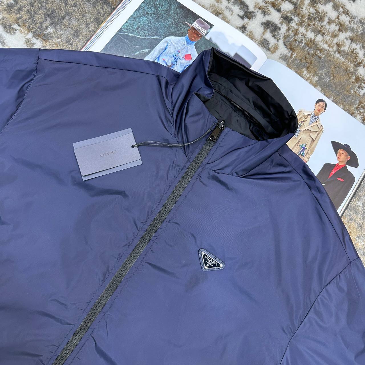 Prada Reversible Jacket Triangle Logo Mens in Black/Blue Color Best Sale UK Reps AAA Quality