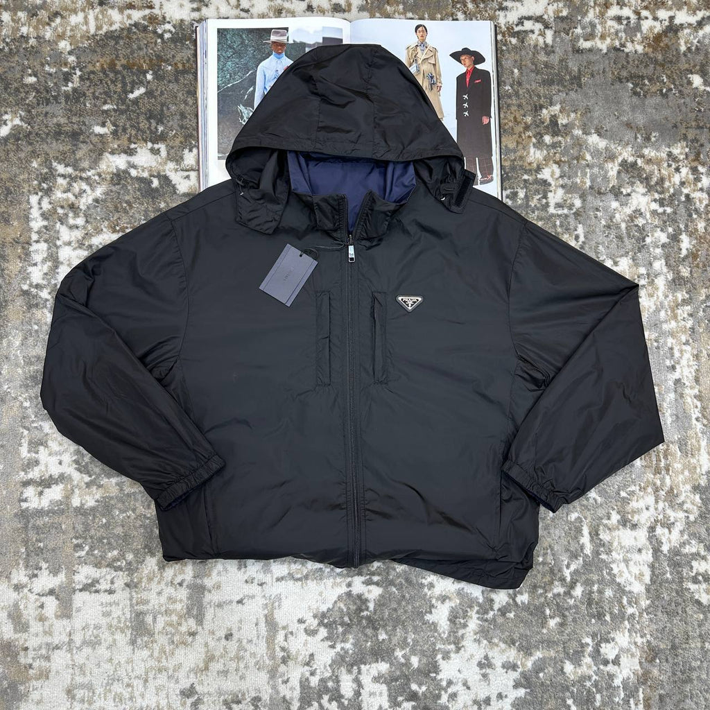 Prada Reversible Jacket Triangle Logo Mens in Black/Blue Color Best Sale UK Reps AAA Quality