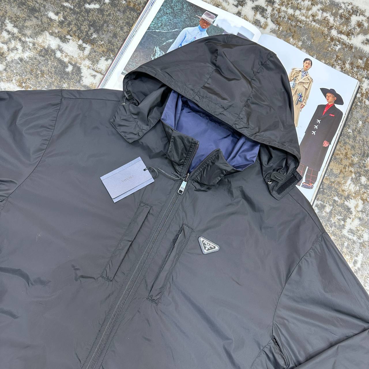 Prada Reversible Jacket Triangle Logo Mens in Black/Blue Color Best Sale UK Reps AAA Quality