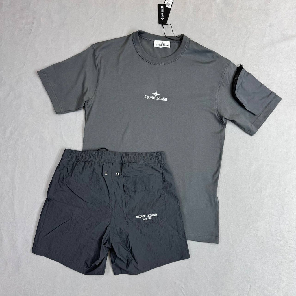 Stone Island Short Sleeve 'Camo One' Compass-print Cotton T-Shirts & Shorts Sets Men's UK Reps AAA Quality